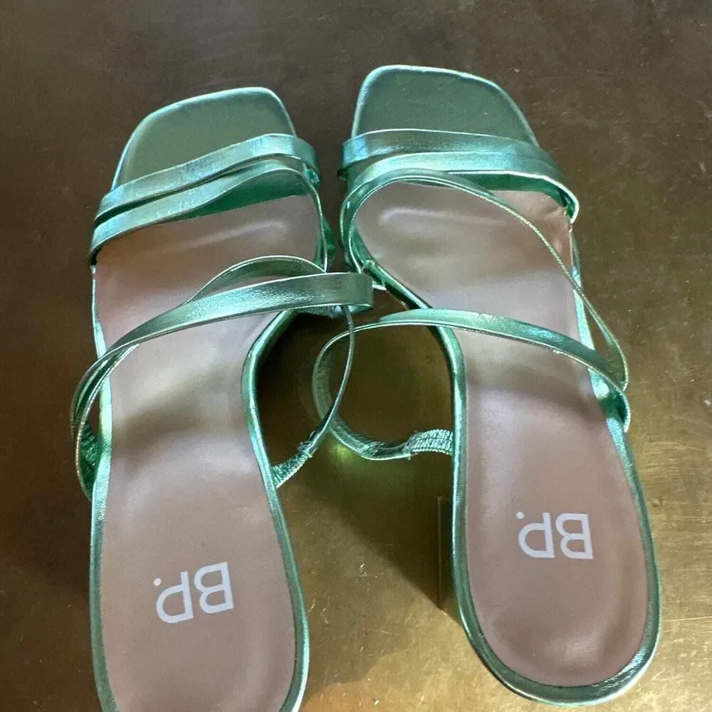 BP Slide Sandals 5.5 Slip On Y2K Formal Wedding Retro Minimalist Metallic Green